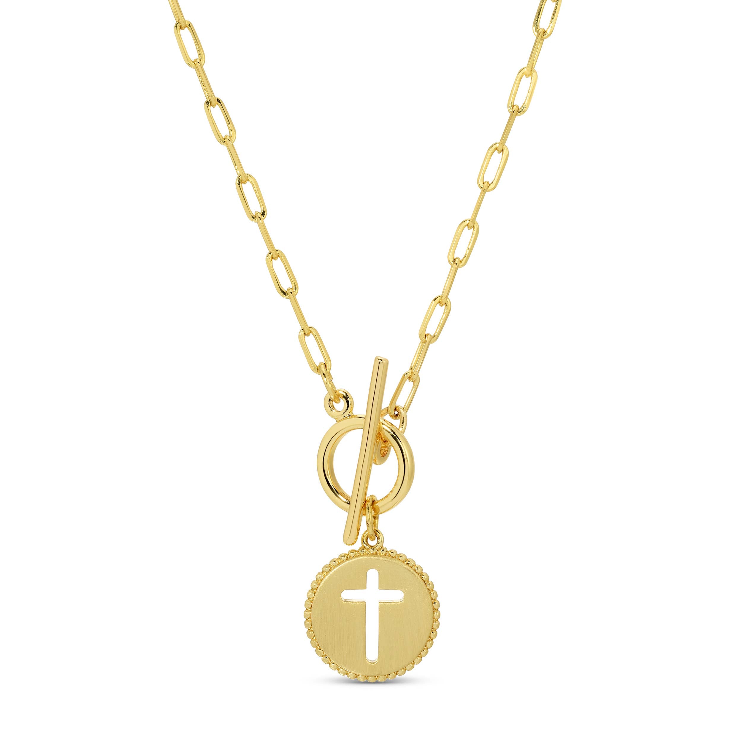 Cross Paperclip Toggle Necklace